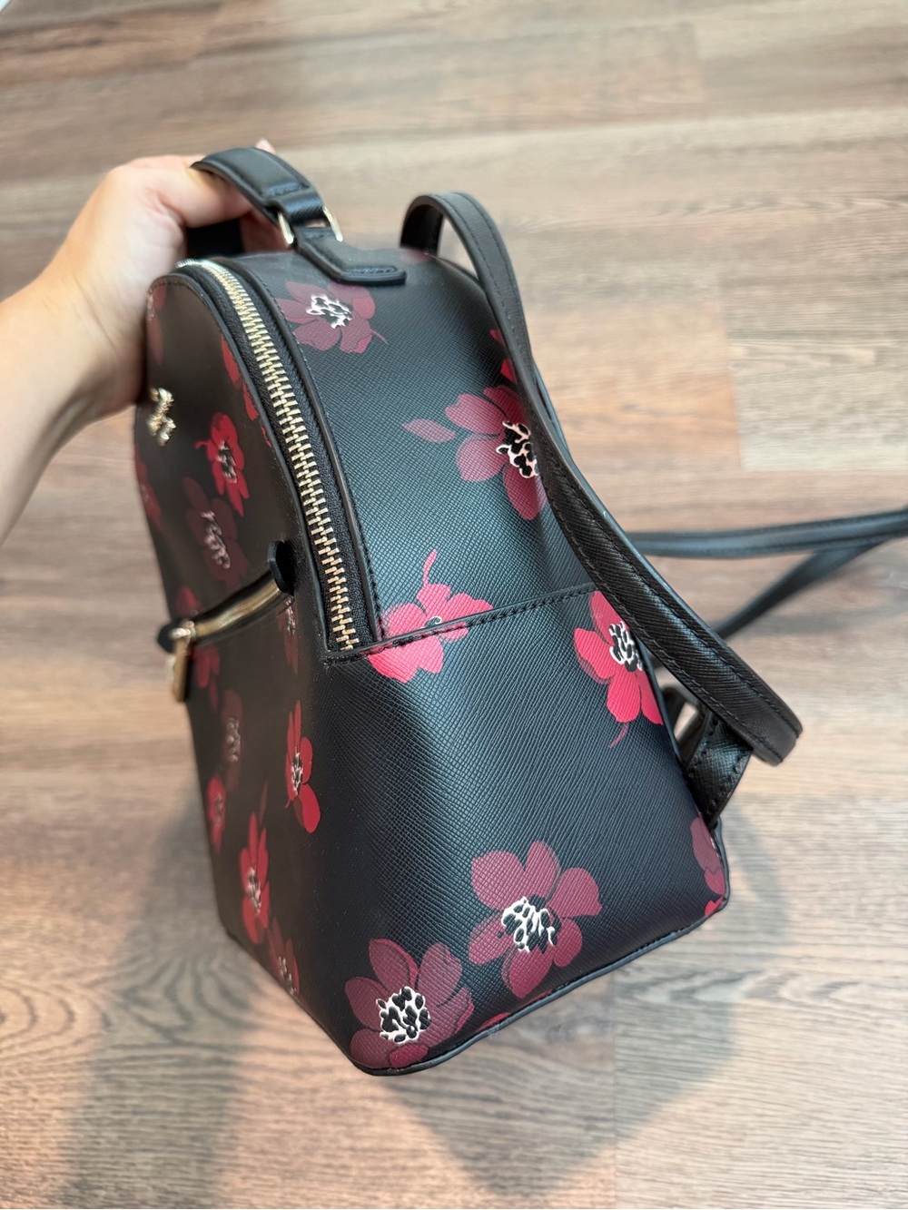 Kate Spade New York Perry Small Backpack Black Dancing Blooms Floral Print - Picture 3 of 11